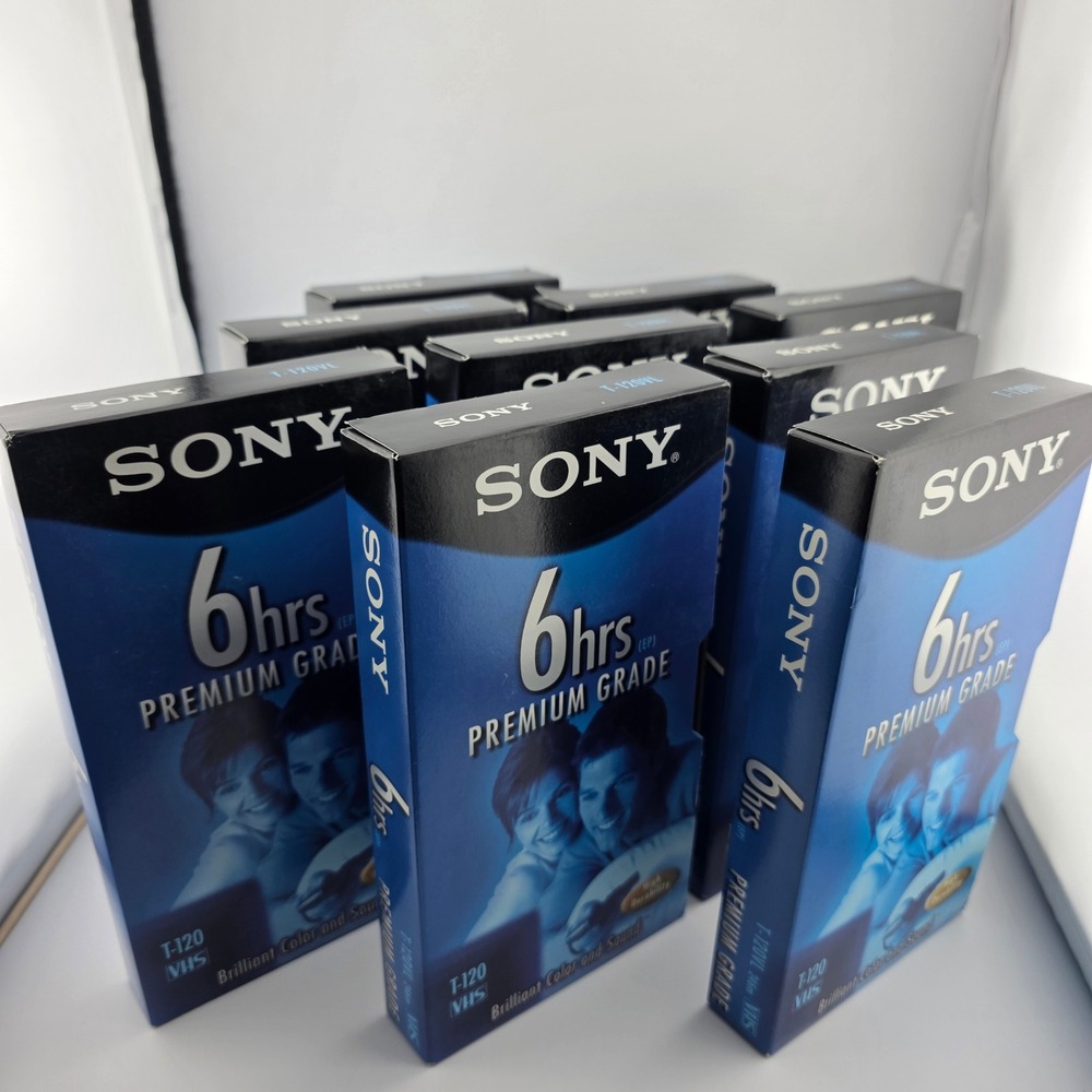 New Sony T-120 Premium Grade VHS Tape 6 hrs EP Mode Sealed Vintage Lot‎